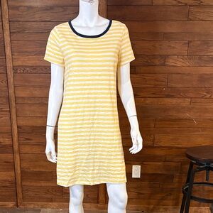 Old Navy Yellow & White Striped Mini Dress with Navy Neckline